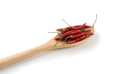 Heap of Small Very Hot Chili Peppers Isolated on White Background