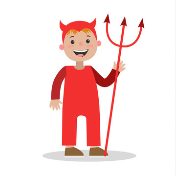 Little boy in halloween devil costume illustration