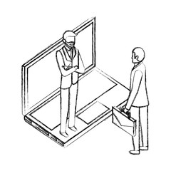 two businessman with laptop computer device