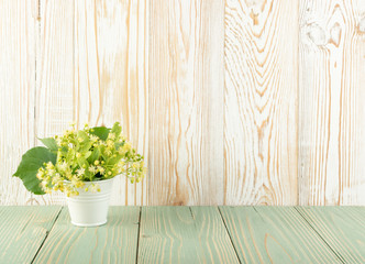 Beautiful Summer Bouquet over Wood Table Texture