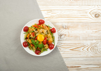 Fried Vegetable Mix with Zucchini, Sweet Pepper, Tomatoes, Onions Close Up