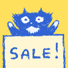 Cute fur sale cat. Vector illustration.