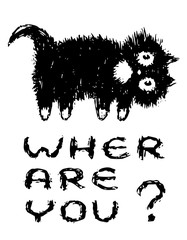 Cute fur cat looking for you. Vector illustration.