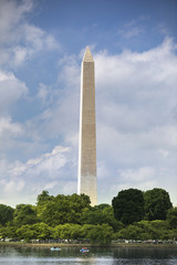 Obraz premium Washington DC Monument and the US Capitol Building across the Tidal Basin from the Jefferson Memorial on The National Mall USA