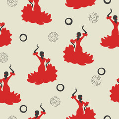Seamless flamenco dancer pattern. - obrazy, fototapety, plakaty