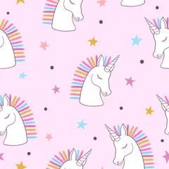 Wall murals Unicorn Seamless rainbow unicorns pattern. Vector magic illustration for kids design.