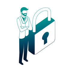 elegant businessman with padlock