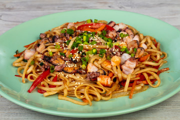 Udon with seafood cocktail