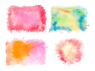 Set of colored watercolor splashes isolated on white background. Hand drawn painting