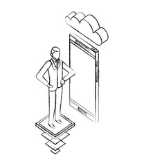 businessman with smartphone device with cloud computing