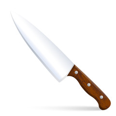the metal knife of the cook on a white background