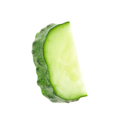 Slice of fresh cucumber on white background