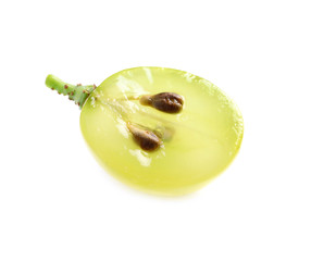 Cut fresh ripe juicy green grape on white background