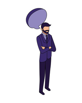 elegant businessman with speech bubble character