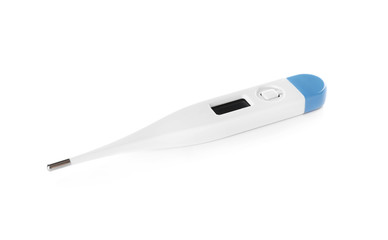 Digital thermometer on white background. Medical treatment