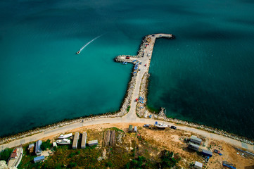 Fishing pier shot from the top of a hill