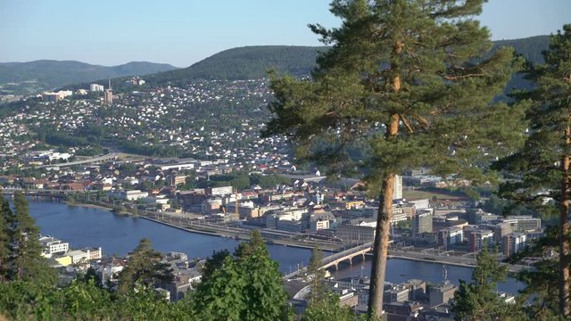 Top view of the city of Drammen and the Drammenselva river in Norway