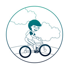 young boy in bicycle isolated icon