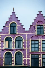Wall murals Lavender Houses representative of the traditional architecture of the historical Bruges town