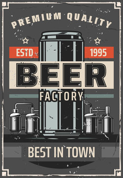 Beer factory or brewery bar vector retro poster