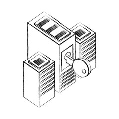 servers data center with key isometric icon