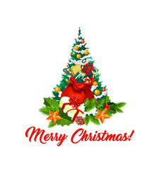 Naklejka na ściany i meble Merry Christmas tree decorations gifts vector icon