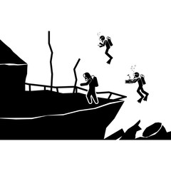 Diver group and old ship icon. Element of diving icon for mobile concept and web apps. Pictogram Diver group and old ship icon can be used for web and mobile