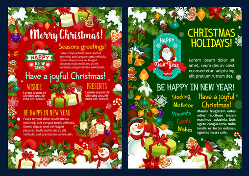 Christmas holidays poster with New Year gift frame