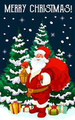 Christmas banner with Santa, gift and Xmas tree