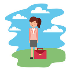 businesswoman elegant with portfolio in landscape