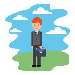 businessman elegant with portfolio in landscape