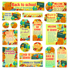 Back to School vector education banners posters