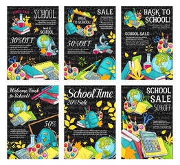 Back to school sale banner of student stationery