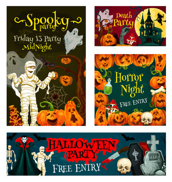 Halloween trick treat party vector poster banner