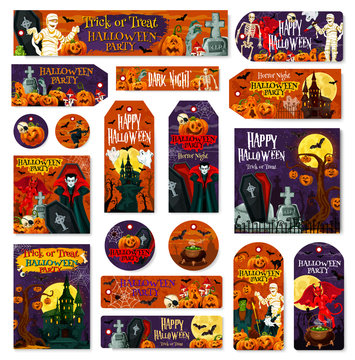 Halloween holiday pumpkin monster tag and label