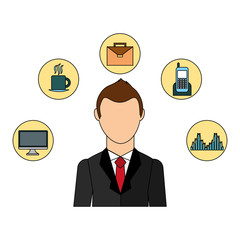 businessman elegant with set icons avatar character