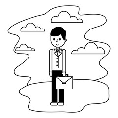 businessman elegant with portfolio in landscape