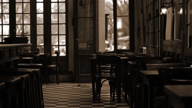 Interior of a Traditional Argentinean Cafe. Sepia Tone.