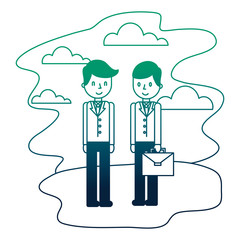 businessmen elegant with portfolio in landscape