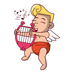 Cupid with harp cartoon