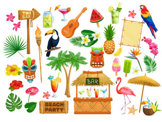 hawaiian beach party icons - obrazy, fototapety, plakaty