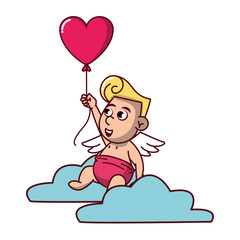 Cupid on cloud with heart shaped balloon