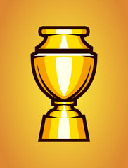 Shiny winner cup trophy. Gold goblet icon