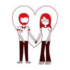 young couple holding hands in the love heart