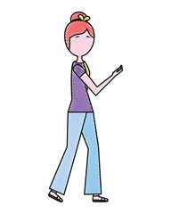 woman walking using smartphone device