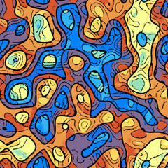 Abstract Seamless Blue Orange Yellow Violet paint blobs texture background