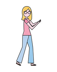 woman walking using smartphone device