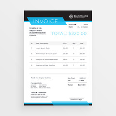 geometric style invoice template design in blue shade