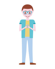young man with smartphone avatar character
