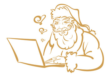 Santa Claus with laptop, hand-drawn illustrations